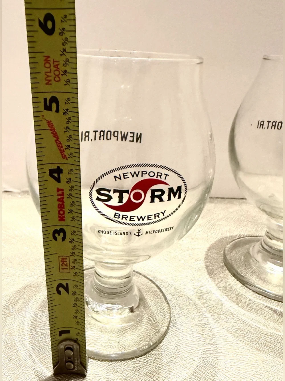 Newport Storm Brewery Branded Goblet Glasses with Red & Black Logo